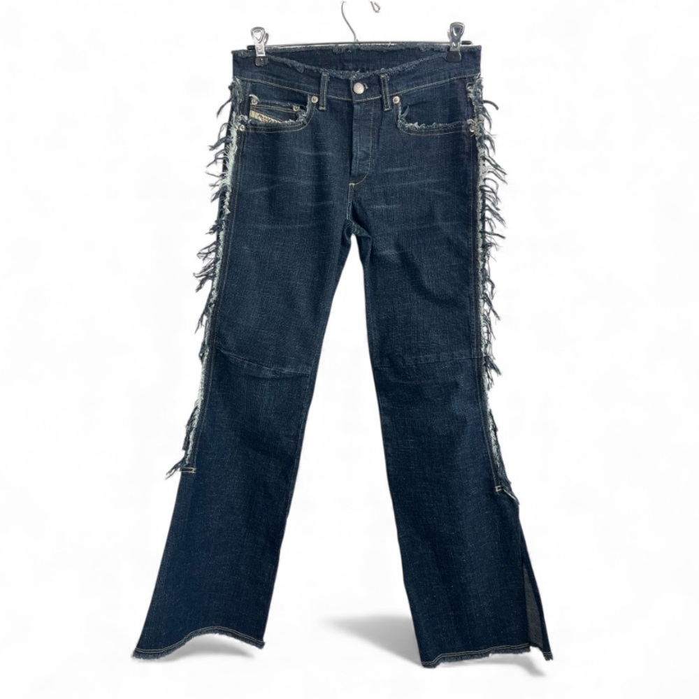 DIESEL Y2K Vintage Jeans Frayed Distressed Fringe Button Fly Flare Wide Leg Slit - Picture 2 of 12